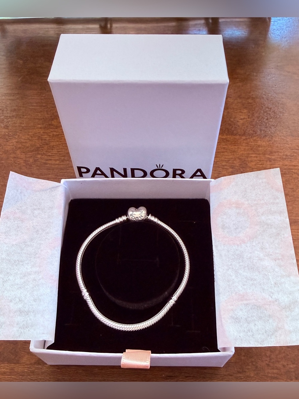 Pandora Silver Heart Clasp Snake Chain Bracelet - Silver 7 inches